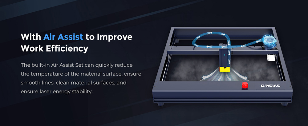 Gweike G1 10W Laser Engraver Cutter, Air Assist, 0.08x0.06mm Laser Spot, 400mm/s Speed, 0.01mm Engraving Accuracy, Support Lightburn, 410x310mm