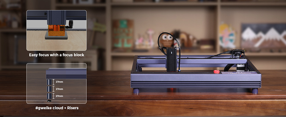 Gweike G1 10W Laser Engraver Cutter, Air Assist, 0.08x0.06mm Laser Spot, 400mm/s Speed, 0.01mm Engraving Accuracy, Support Lightburn, 410x310mm