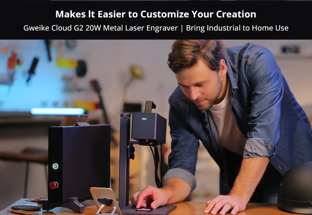 Gweike G2 20W Laser Engraver Manual Lift Edition, Max 15000mm/s Engraving Speed, 0.001mm Accuracy, HD 8K Resolution, Air Cooling, Android/iOS App Connection, 110x110mm
