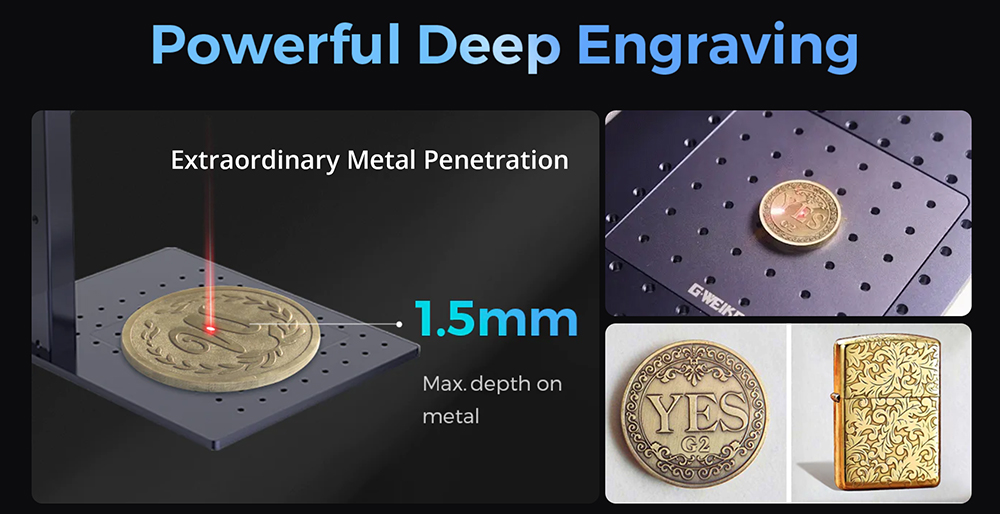 Gweike G2 20W Laser Engraver Manual Lift Edition, Max 15000mm/s Engraving Speed, 0.001mm Accuracy, HD 8K Resolution, Air Cooling, Android/iOS App Connection, 110x110mm
