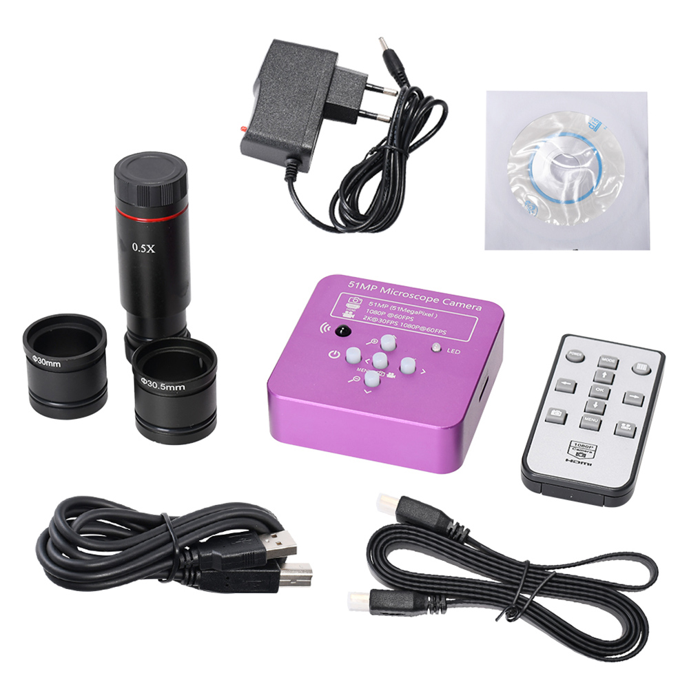 HAYEAR 2K 51MP 1080P 60FPS HDMI USB Electronic Industrial Microscope Camera 0.5X Eyepiece Adapter 30mm/30.5m Ring for Phone PCB Repair