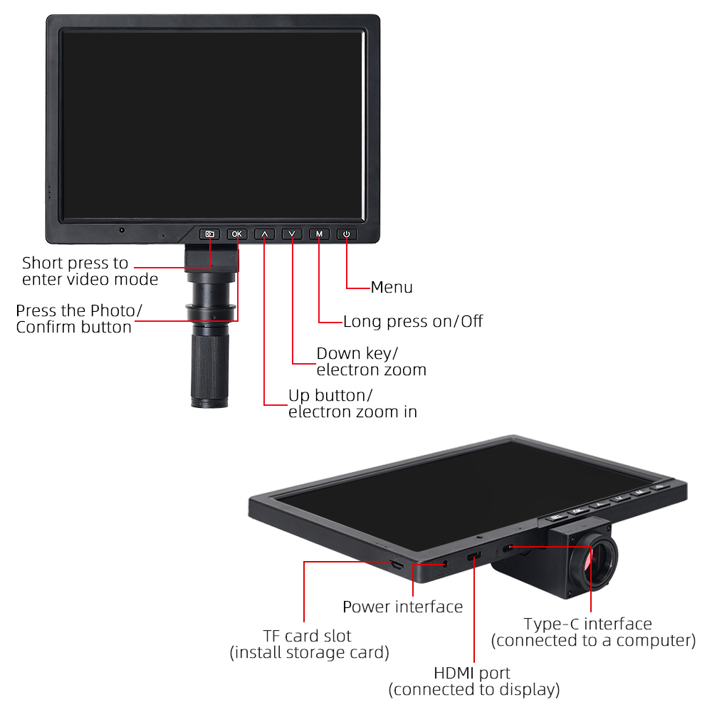 HAYEAR HDMI Microscope Camera Kit, 10.1 inch LCD Monitor, 130X C Mount Lens, LED Light Adjustable Stand - EU Plug