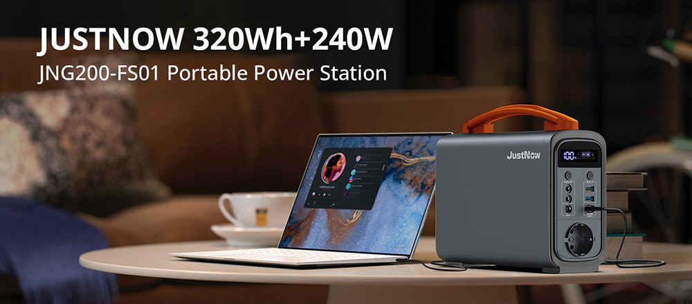 JustNow GT240 Pro 240W Portable Power Station, solárny generátor s 320Wh LiFePO4 batériou, PD 60W rýchle nabíjanie, LED svetlo, 6 výstupov