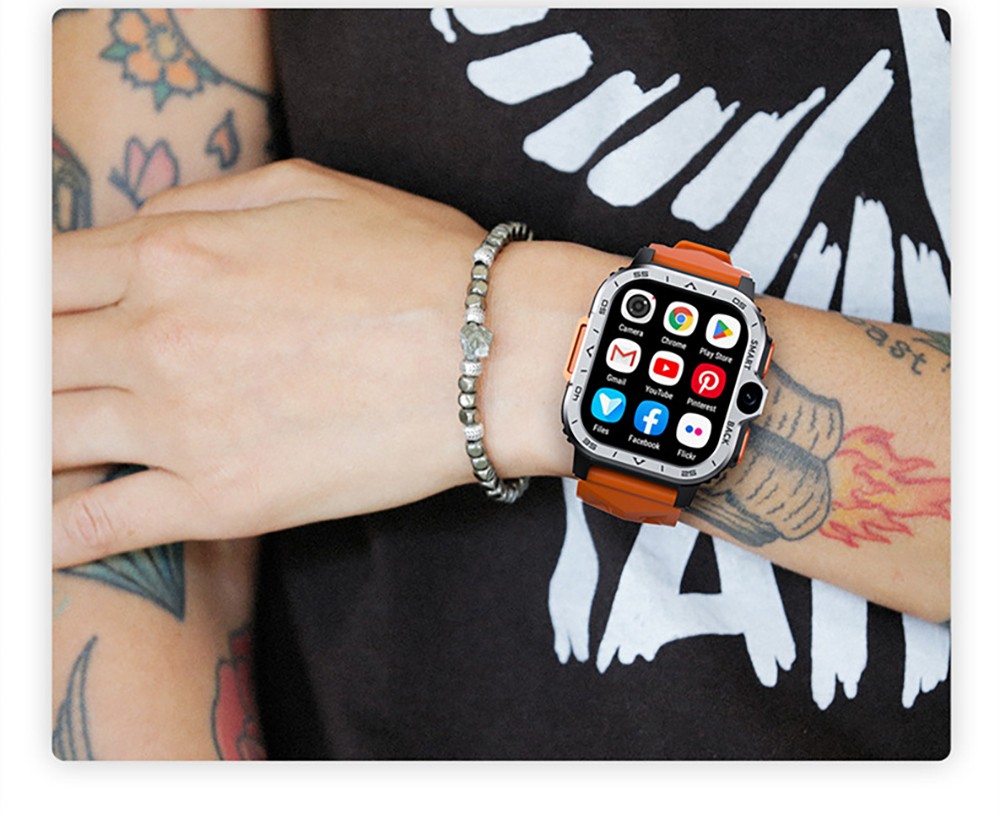 LOKMAT APPLLP 4 MAX Android Smartwatch Fitness Tracker, 2.02'' TFT Touch Screen, 4GB RAM 64GB ROM, Dual Camera - Orange