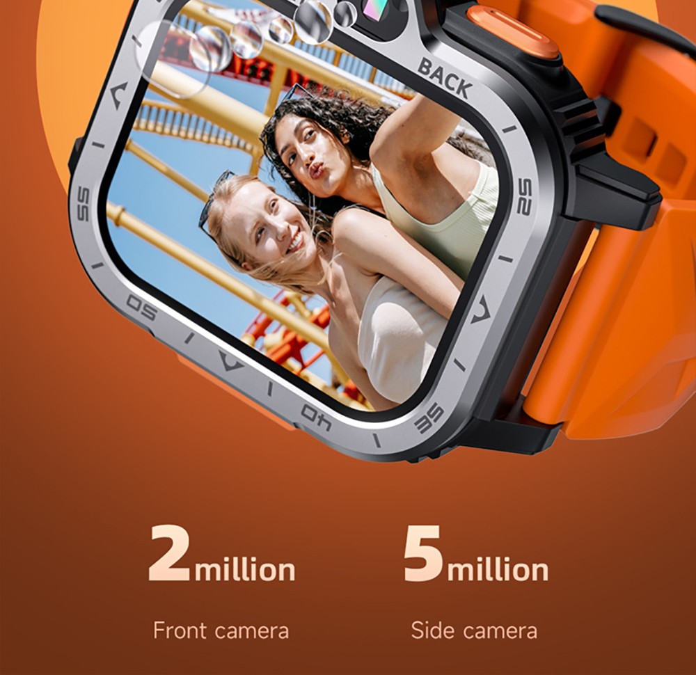 LOKMAT APPLLP 4 MAX Android Smartwatch Fitness Tracker, 2.02'' TFT Touch Screen, 4GB RAM 64GB ROM, Dual Camera - Orange