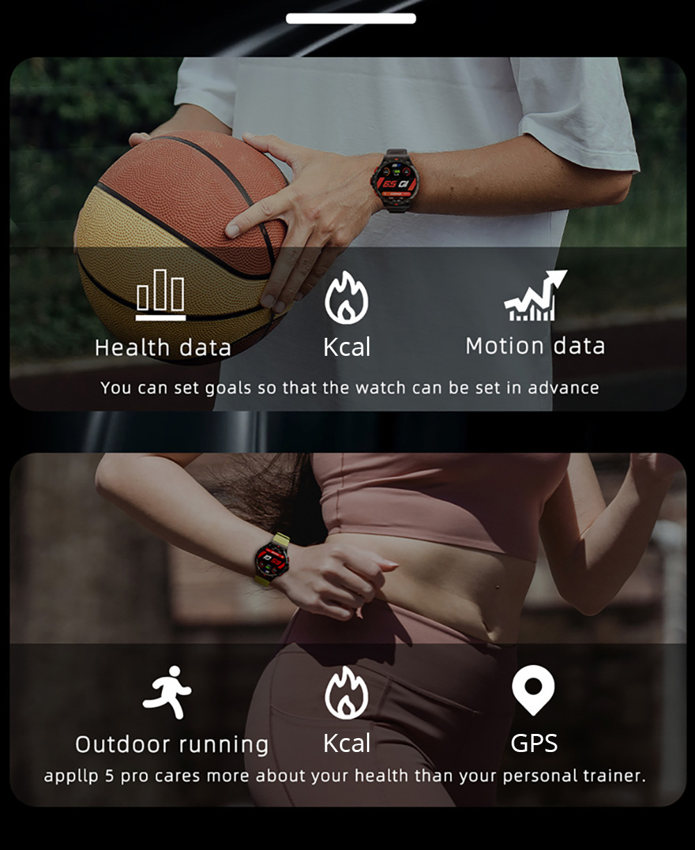 LOKMAT APPLLP 5 Pro Smartwatch, 1.43'' HD Screen, 4G Network Calling, 4GB RAM 64GB ROM, Heart Rate Blood Oxygen Monitor - Black