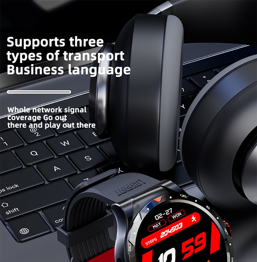 LOKMAT APPLLP 5 Pro Smartwatch, 1.43'' HD Screen, 4G Network Calling, 4GB RAM 64GB ROM, Heart Rate Blood Oxygen Monitor - Black