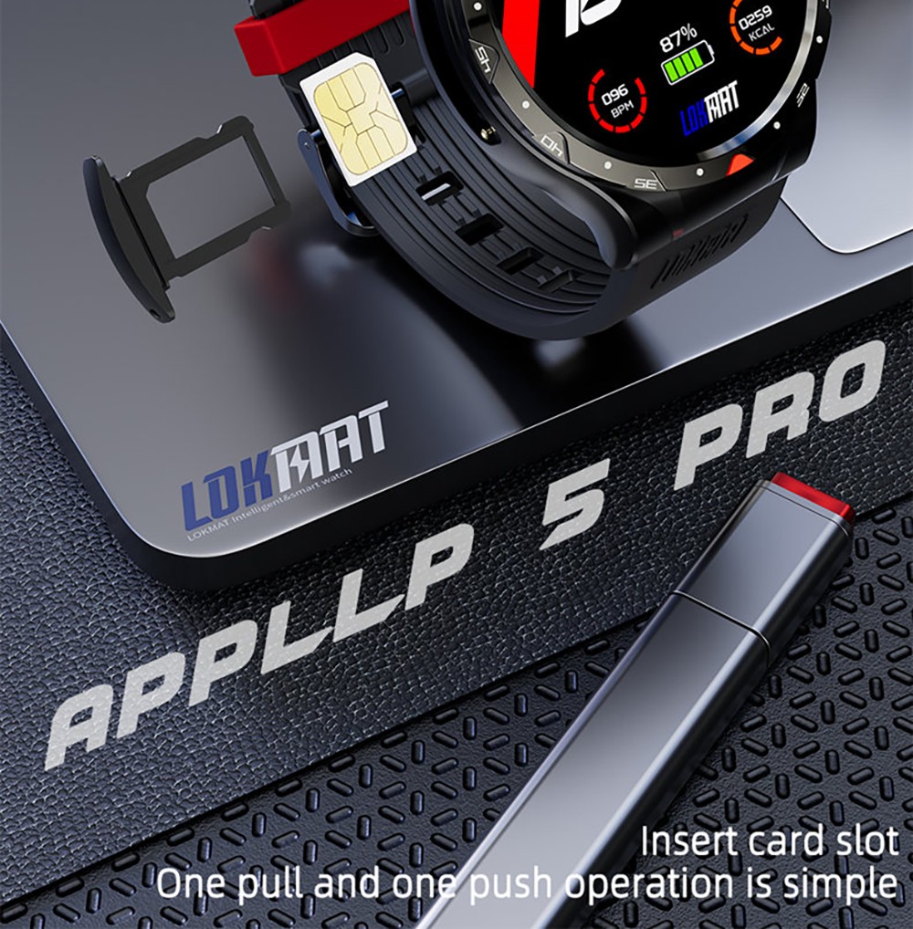 LOKMAT APPLLP 5 Pro Smartwatch, 1.43'' HD Screen, 4G Network Calling, 4GB RAM 64GB ROM, Heart Rate Blood Oxygen Monitor - Black
