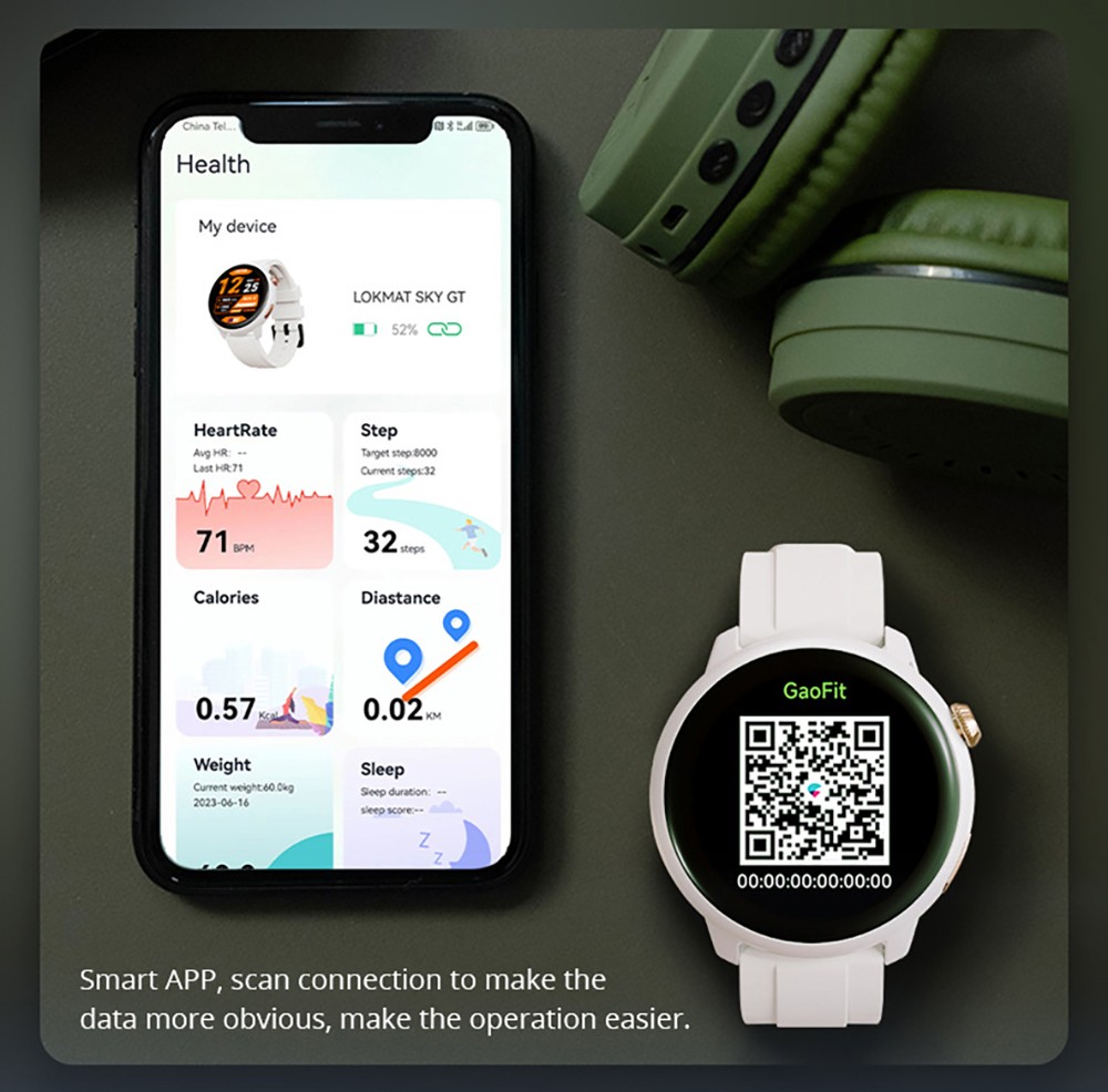 LOKMAT SKY GT Smartwatch Heart Rate Monitor, 1.43'' AMOLED LCD Screen, 4G Calling, Bluetooth 5.0, GPS Position - Black