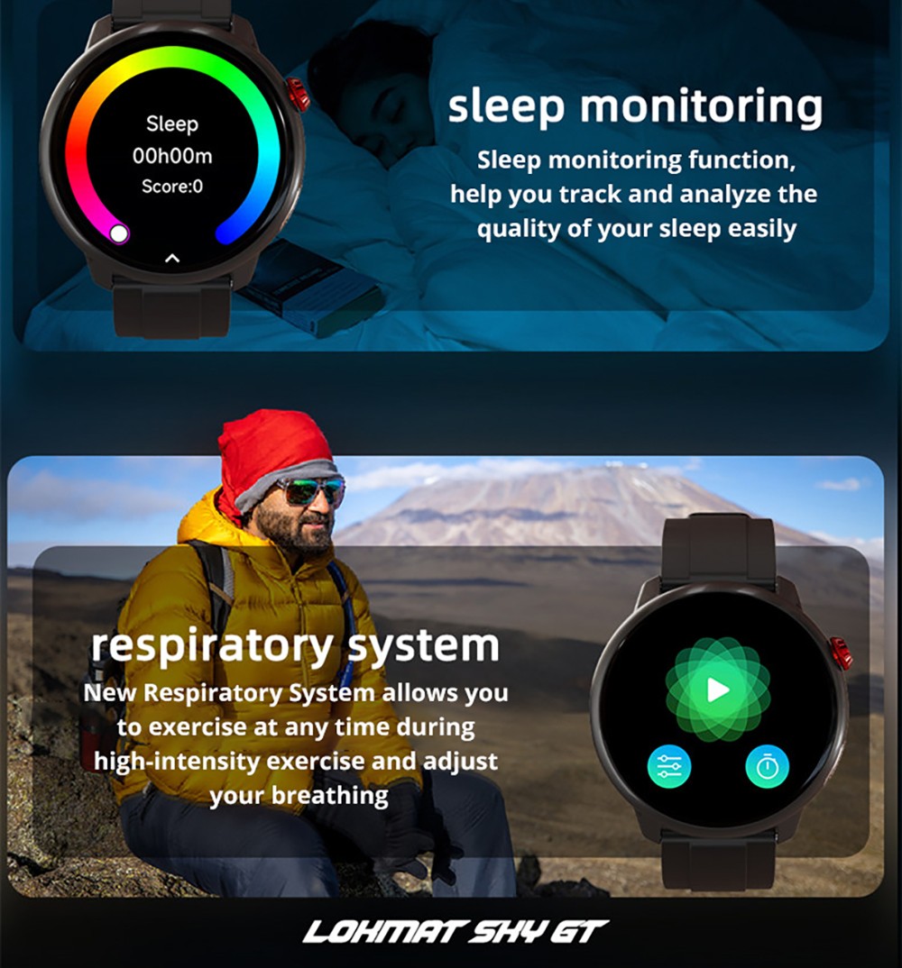 LOKMAT SKY GT Smartwatch Heart Rate Monitor, 1.43'' AMOLED LCD Screen, 4G Calling, Bluetooth 5.0, GPS Position - Black