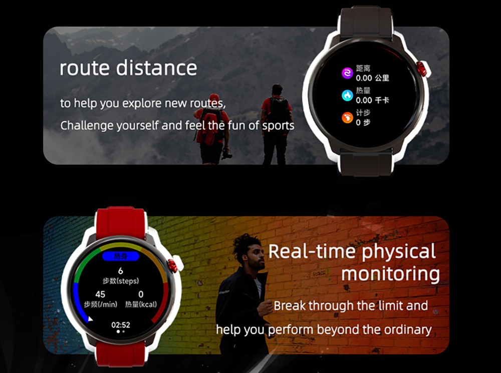 LOKMAT SKY GT Smartwatch Heart Rate Monitor, 1.43'' AMOLED LCD Screen, 4G Calling, Bluetooth 5.0, GPS Position - Black