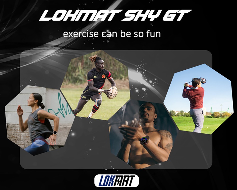 LOKMAT SKY GT Smartwatch Heart Rate Monitor, 1.43'' AMOLED LCD Screen, 4G Calling, Bluetooth 5.0, GPS Position - Black