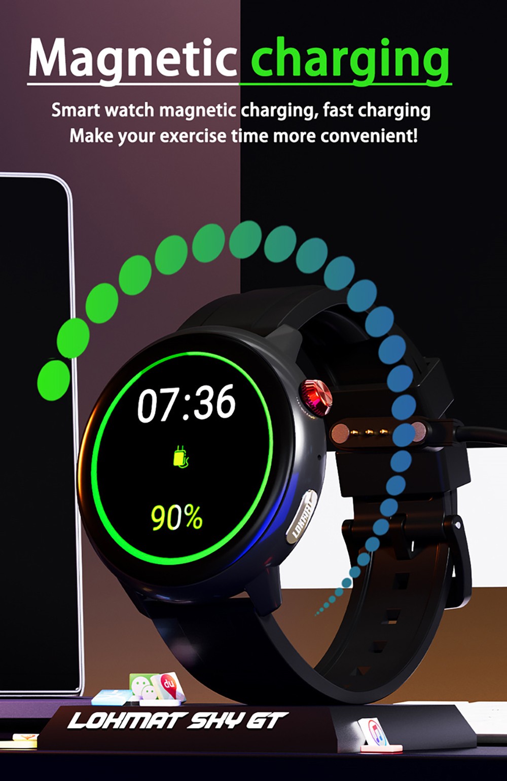 LOKMAT SKY GT Smartwatch Heart Rate Monitor, 1.43'' AMOLED LCD Screen, 4G Calling, Bluetooth 5.0, GPS Position - Black