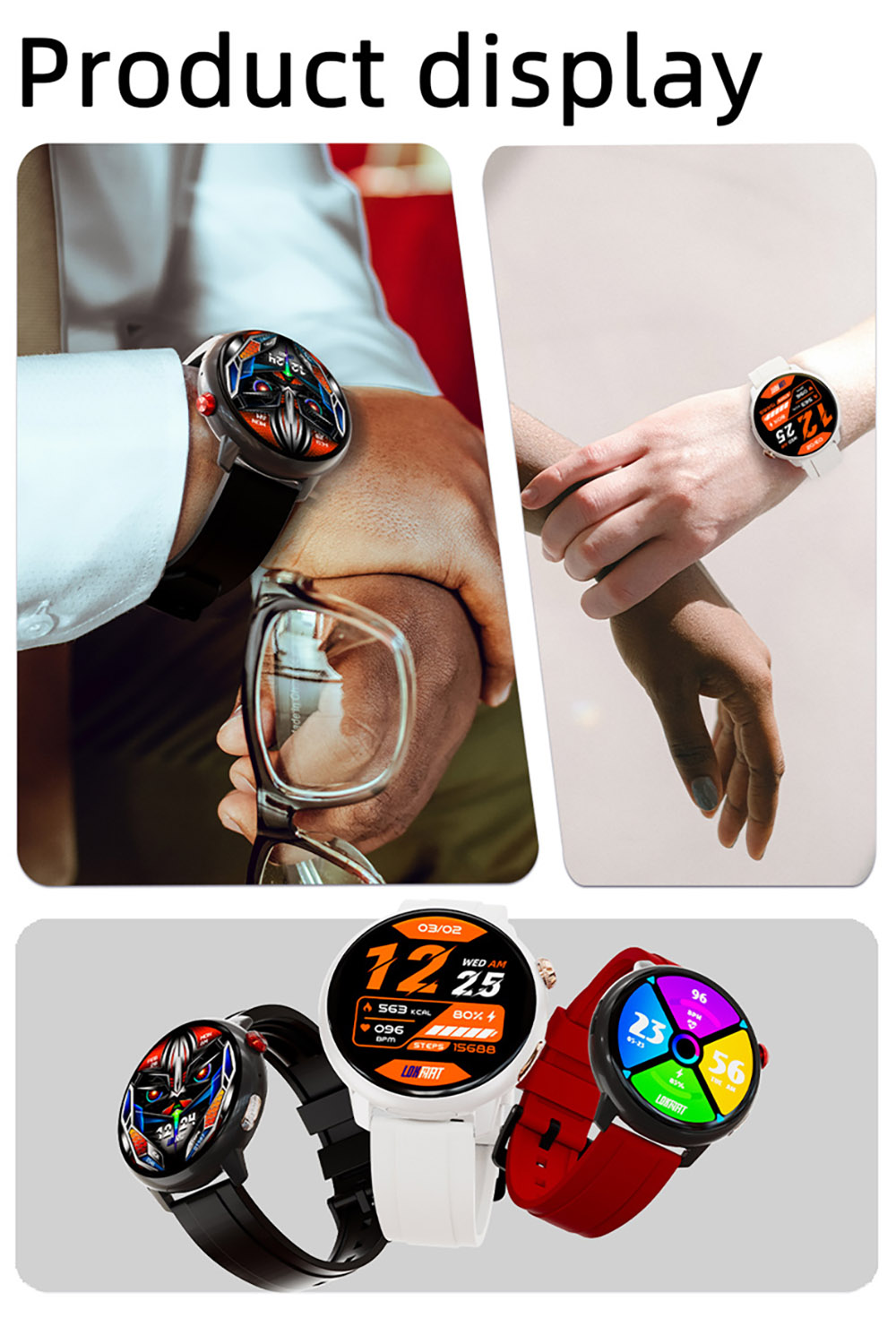 LOKMAT SKY GT Smartwatch Heart Rate Monitor, 1.43'' AMOLED LCD Screen, 4G Calling, Bluetooth 5.0, GPS Position - Black