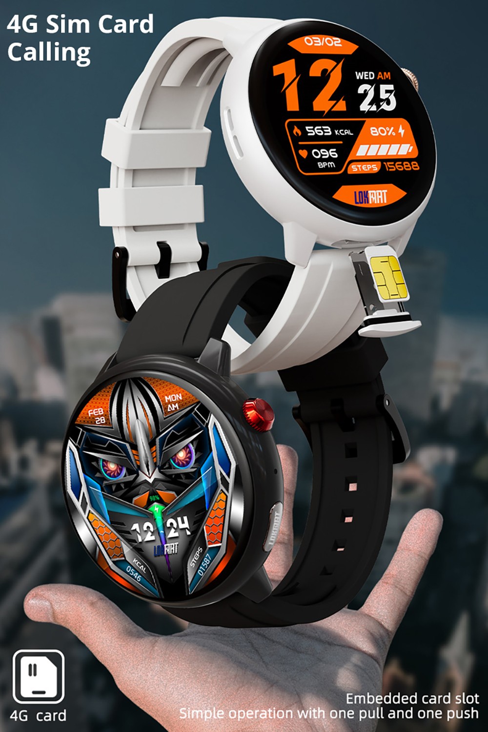 LOKMAT SKY GT Smartwatch Heart Rate Monitor, 1.43'' AMOLED LCD Screen, 4G Calling, Bluetooth 5.0, GPS Position - Black