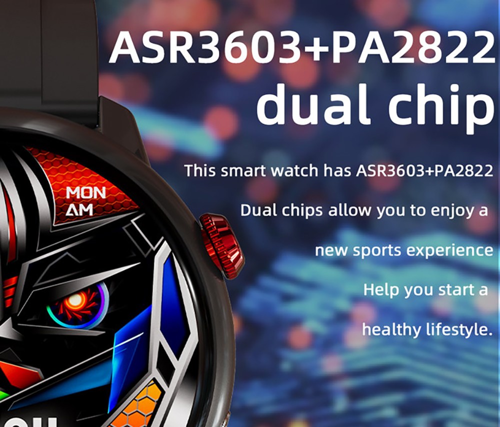 LOKMAT SKY GT Smartwatch Heart Rate Monitor, 1.43'' AMOLED LCD Screen, 4G Calling, Bluetooth 5.0, GPS Position - Black