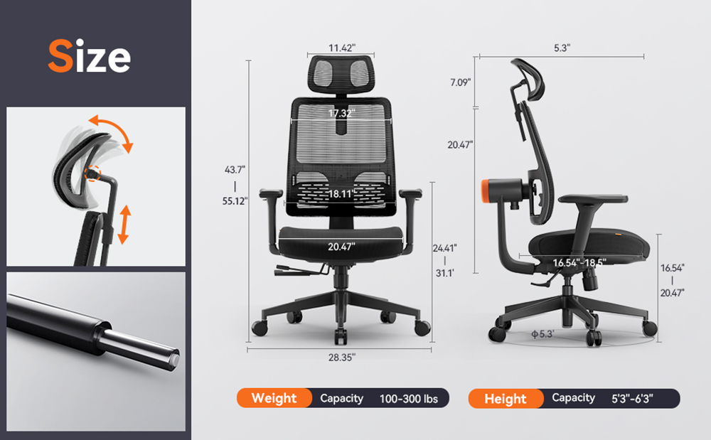 NEWTRAL MAGICH002 Chaise ergonomique, dossier à inclinaison automatique, support lombaire adaptatif, appui-tête réglable en profondeur d'assise, accoudoir inclinable 4D, 3 positions de verrouillage