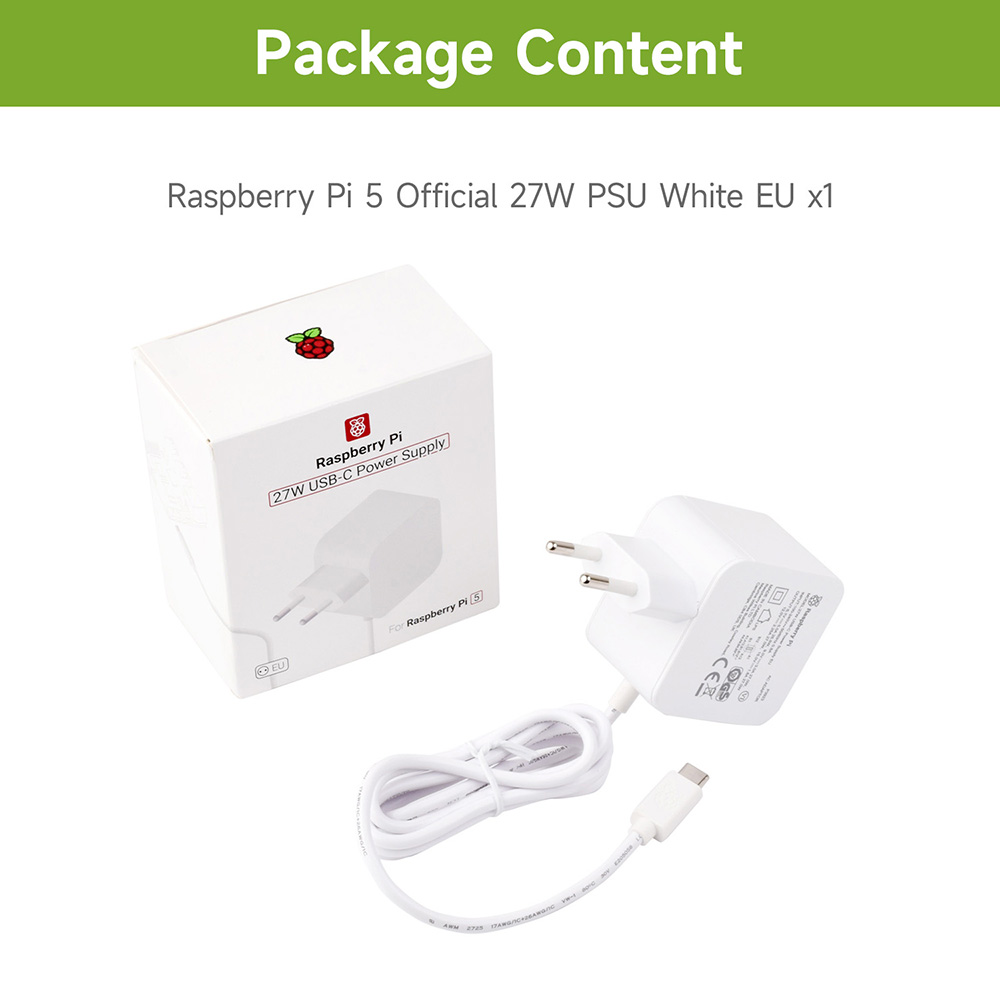 Official 27W Type-C Power Supply for Raspberry Pi 5 EU Plug