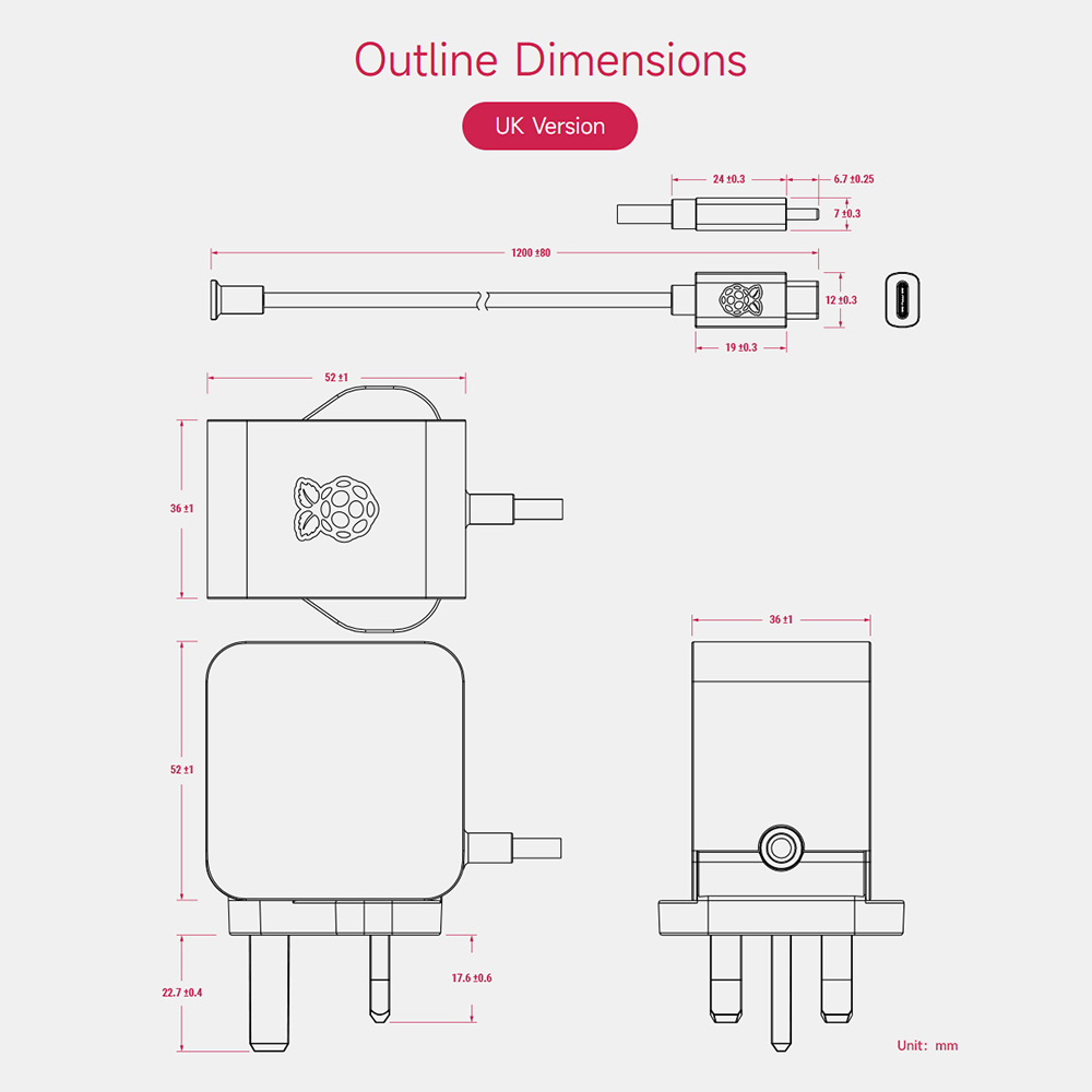 Official 27W Type-C Power Supply for Raspberry Pi 5 UK Plug