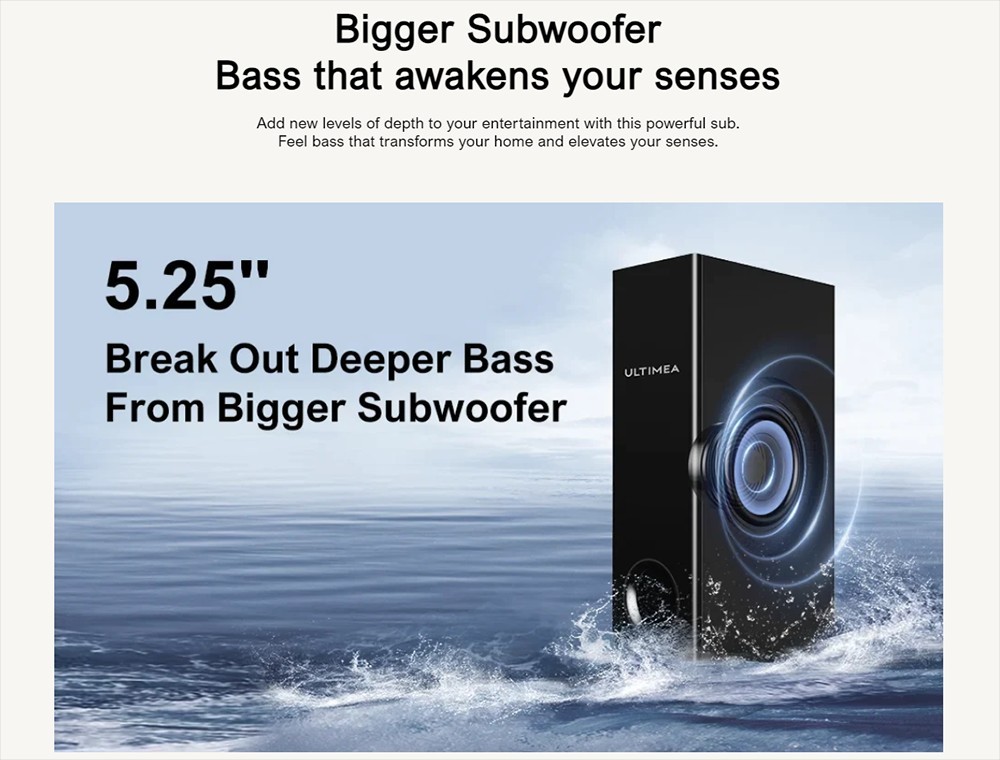Ultimea Tapio VII 2.1 Kabelgebundene Soundbar f&uuml;r TV-Ger&auml;te, 190 W 2.1 Soundbar mit Subwoofer, 6 EQ-Modi, Bluetooth 5.0, Schwarz