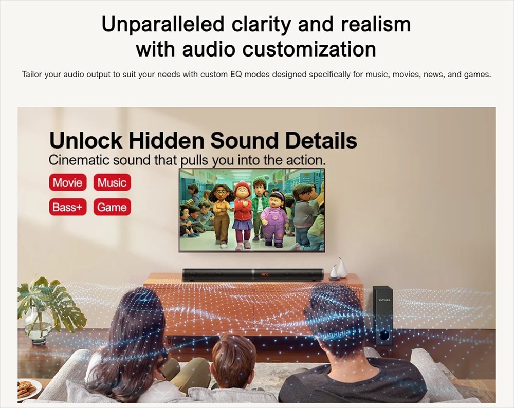 Ultimea Tapio VII 2.1 Kabelgebundene Soundbar f&uuml;r TV-Ger&auml;te, 190 W 2.1 Soundbar mit Subwoofer, 6 EQ-Modi, Bluetooth 5.0, Schwarz