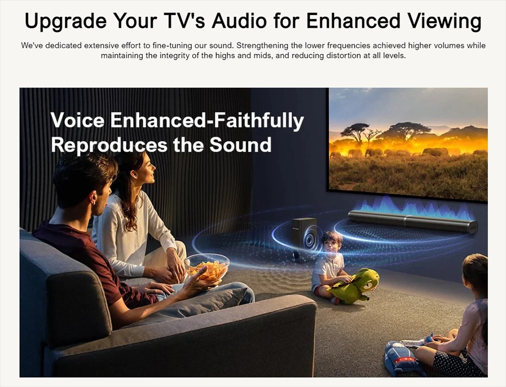 Ultimea Tapio VII 2.1 Kabelgebundene Soundbar f&uuml;r TV-Ger&auml;te, 190 W 2.1 Soundbar mit Subwoofer, 6 EQ-Modi, Bluetooth 5.0, Schwarz