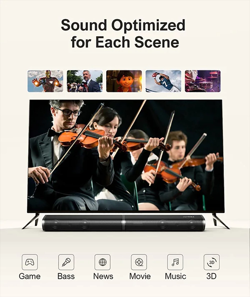 Ultimea Tapio VII 2.1 Kabelgebundene Soundbar f&uuml;r TV-Ger&auml;te, 190 W 2.1 Soundbar mit Subwoofer, 6 EQ-Modi, Bluetooth 5.0, Schwarz