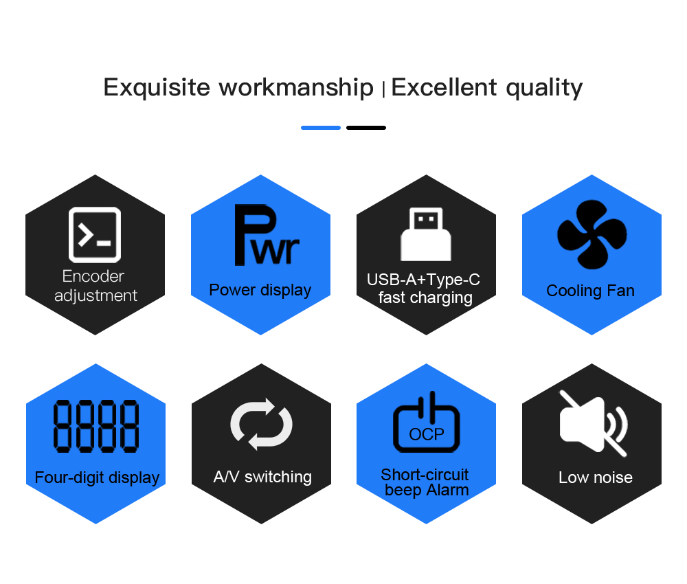 WANPTEK TPS305 Voltage Regulator, High Precision Adjustable DC Power Supply, 30V 5A, USB-A Type-C Fast Charge, 4-Digit Display, Low Noise - Black, EU Plug