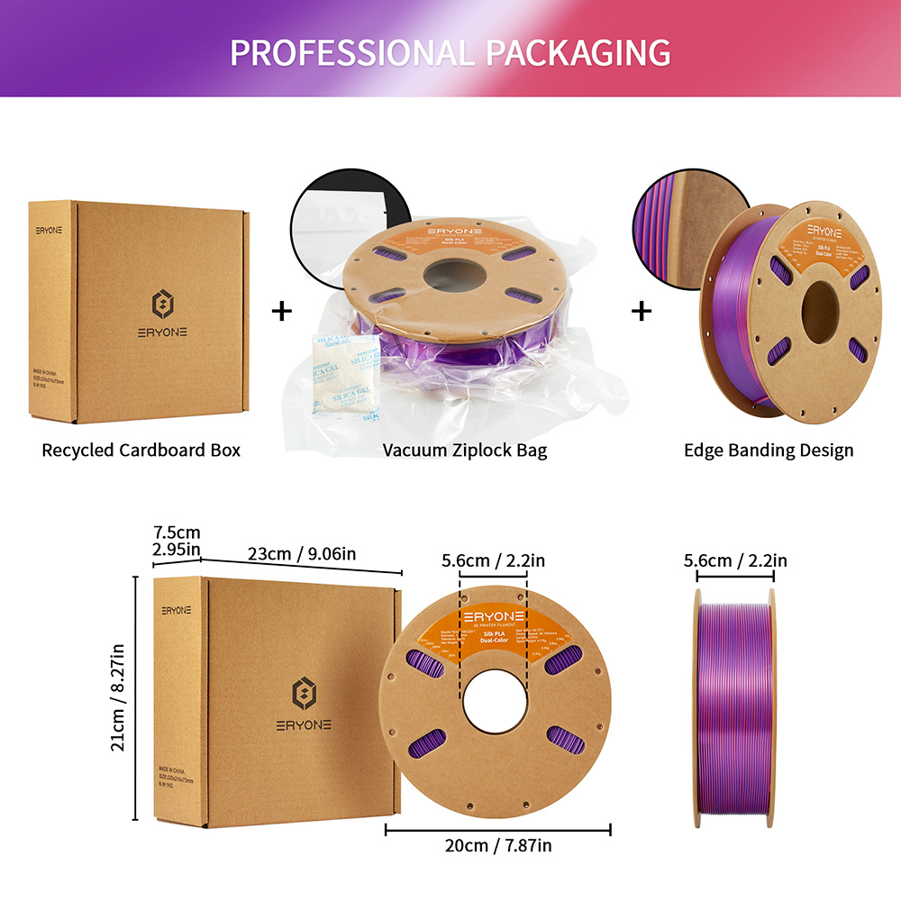 ERYONE Dual Color Silk PLA Filament 1kg - Orange Red & Purple