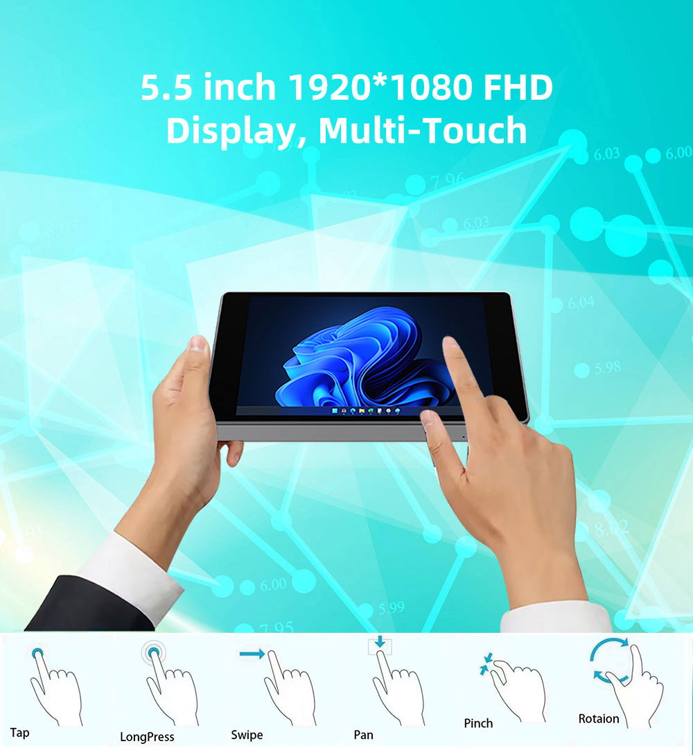 Meenhong JX2 5.5 inch Touchscreen Mini PC,1920x1080 FHD, Intel N5105 4 Cores Up to 2.9GHz, 8GB DDR4 RAM 256GB SSD, HDMI+Type-C 4K@60Hz Dual Screen Display, Dual-band WiFi 6 Bluetooth 5.2, 1*RJ45 1*HDMI 3*USB3.0 - EU