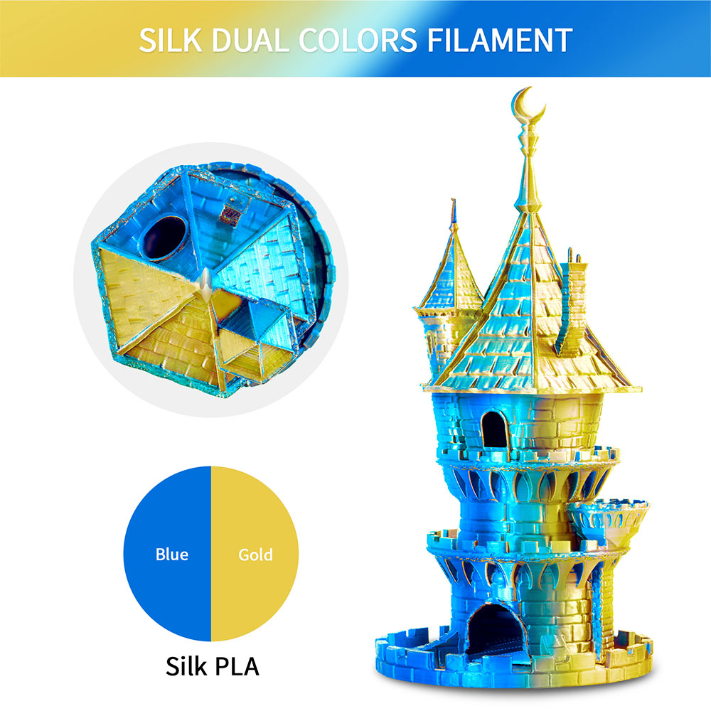 ERYONE Dual Color Silk PLA Filament 1kg - Gold & Blue