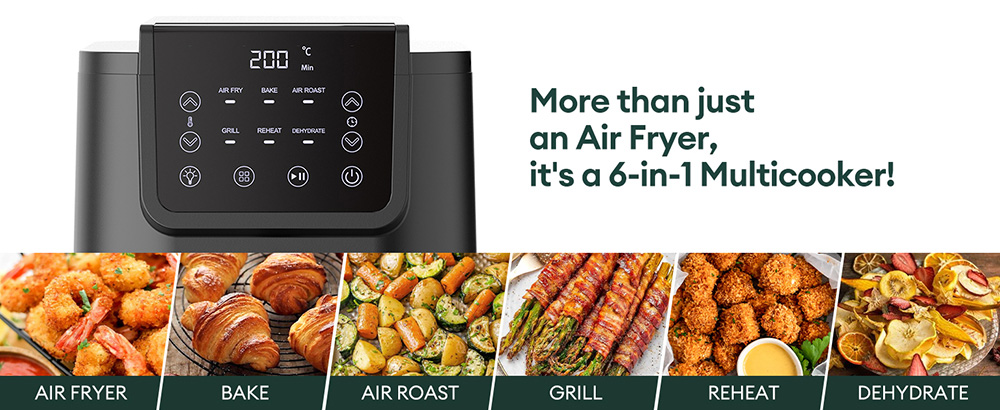 Chefree AFW01 6 in 1 Air Fryer Toaster, kapacita 5 l, výkon 1500 W, rýchla cirkulácia vzduchu, viditeľné okienko, dotykový LED displej, viac ako 100 receptov online