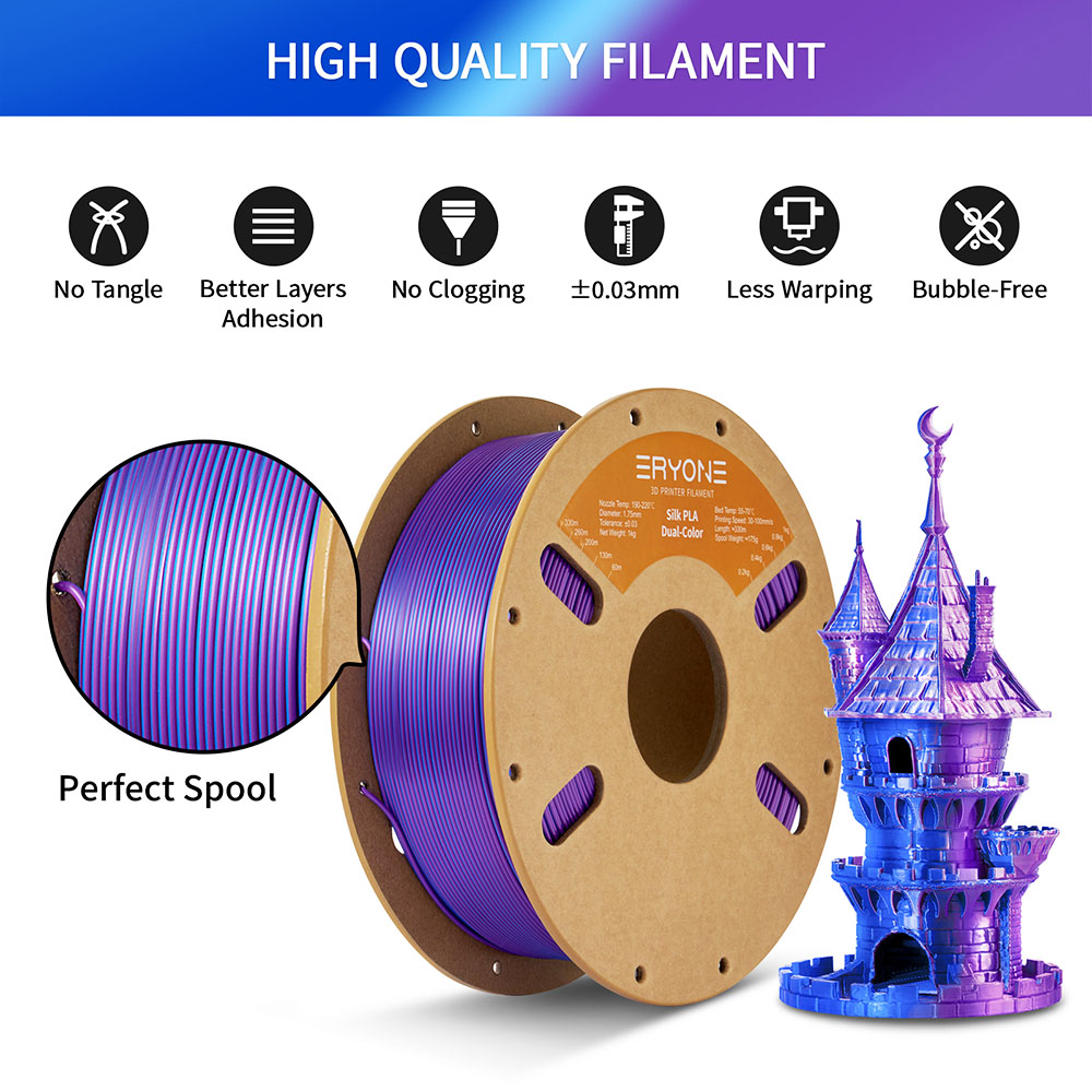 ERYONE Dual Color Silk PLA Filament 1kg - Purple & Blue