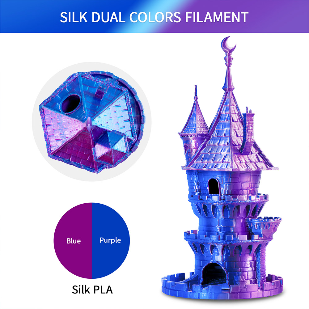 ERYONE Dual Color Silk PLA Filament 1kg - Purple & Blue