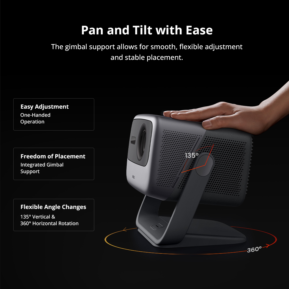 JMGO N1 Ultra 4K Triple Laser Projector, 360&deg; Freestyle Gimbal, 2200 CVIA Lumen, HDR 10, 10W*2 Dynaudio Speakers, Instant Keystone Correction - EU Plug