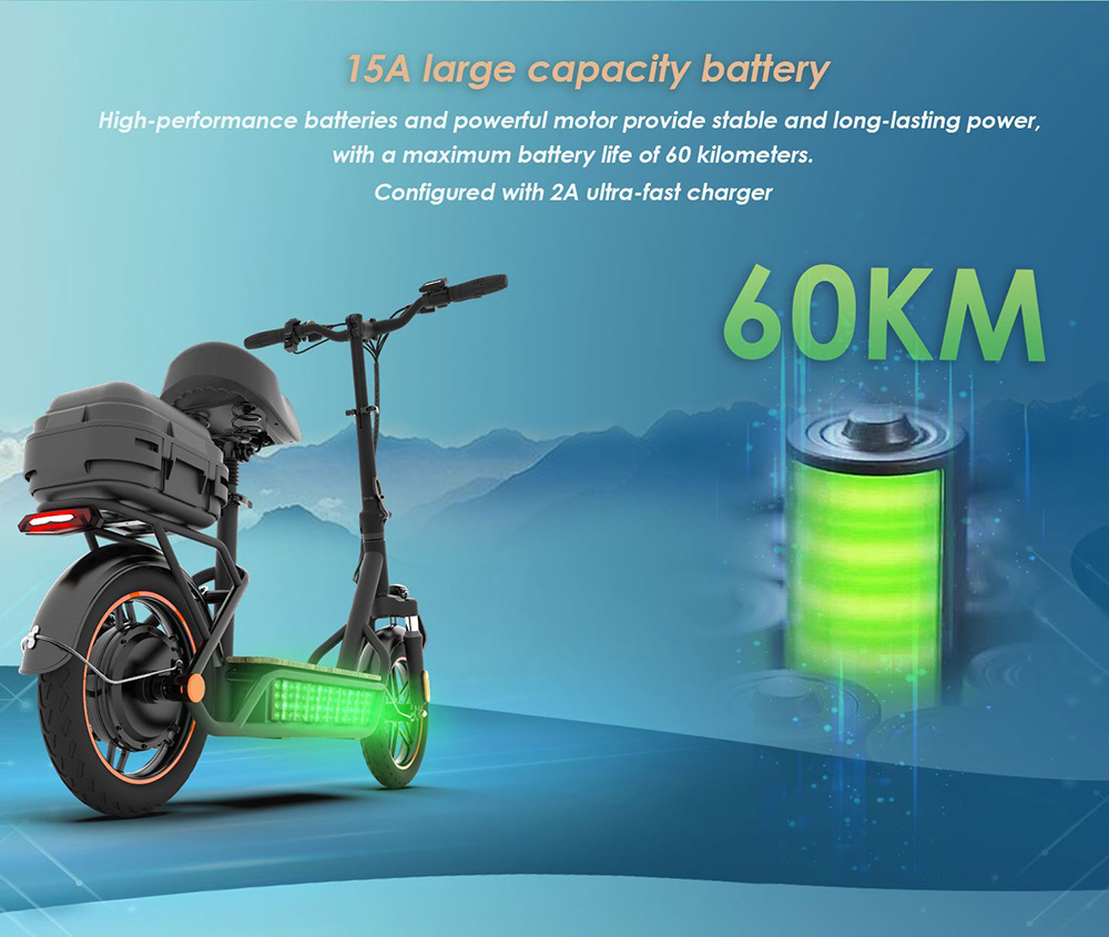 KuKirin C1 Pro Elektrická kolobežka so sedadlom, 14-palcová pneumatická pneumatika, 500W motor, 48V 15Ah batéria, max. rýchlosť 45 km, dojazd 60 km, kotúčová brzda & elektronická brzda, zadný úložný box
