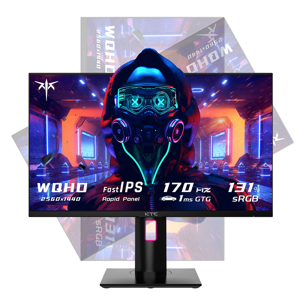 KTC H27T22 27-inch Gaming Monitor 2560x1440 QHD 16:9 ELED 170Hz Fast IPS Panel Screen 1ms GTG Response Time 99% sRGB HDR10 Low Motion Blur Compatible with FreeSync G-SYNC USB 2xHDMI2.0 2xDP1.4 Audio Out Horizontal & Vertical Rotated VESA Mount