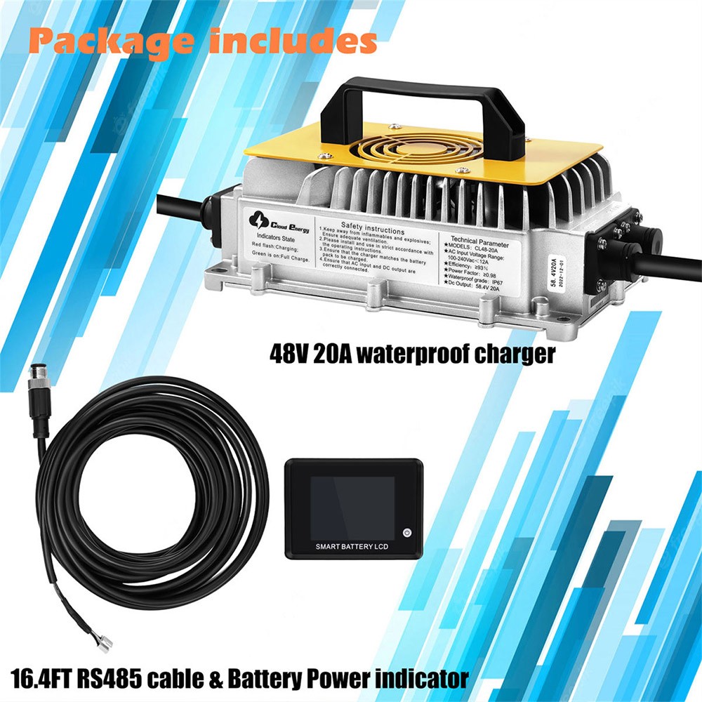 Cloudenergy 48V 150Ah LiFePO4 Deep Cycle Battery Pack pre golfový vozík, energia 7680Wh, vstavaná 300A BMS, životnosť 6000+ cyklov