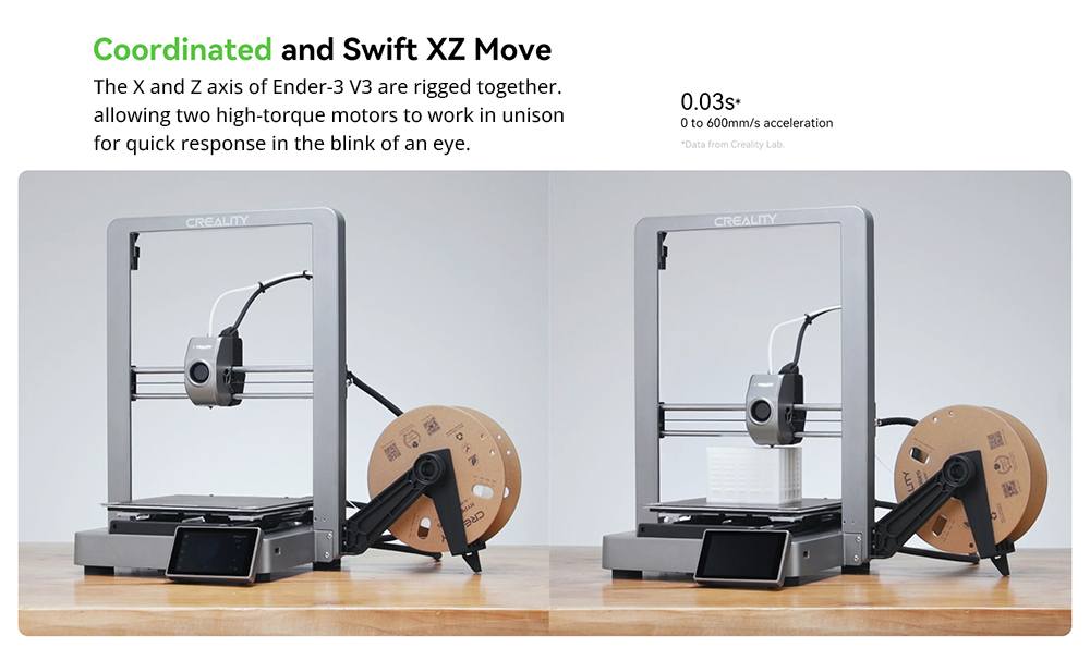 3D tlačiareň Creality Ender-3 V3, automatické vyrovnávanie, maximálna rýchlosť tlače 600 mm/s, presnosť tlače 0,2 mm, dvojprevodový priamy extrudér, tvarovanie vstupov, farebný dotykový displej, pripojenie WiFi, 220x220x250 mm