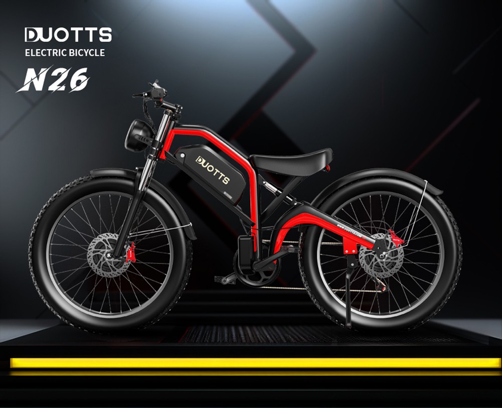 DUOTTS N26 Electric Bike, 750W*2 Motors, 55km/h Max Speed, 26*4.0'' Nafukovacie pneumatiky, 48V 20Ah batéria Samsung, dojazd 120-150km, 7-rýchlostný Shimano, max. zaťaženie 200kg čierna