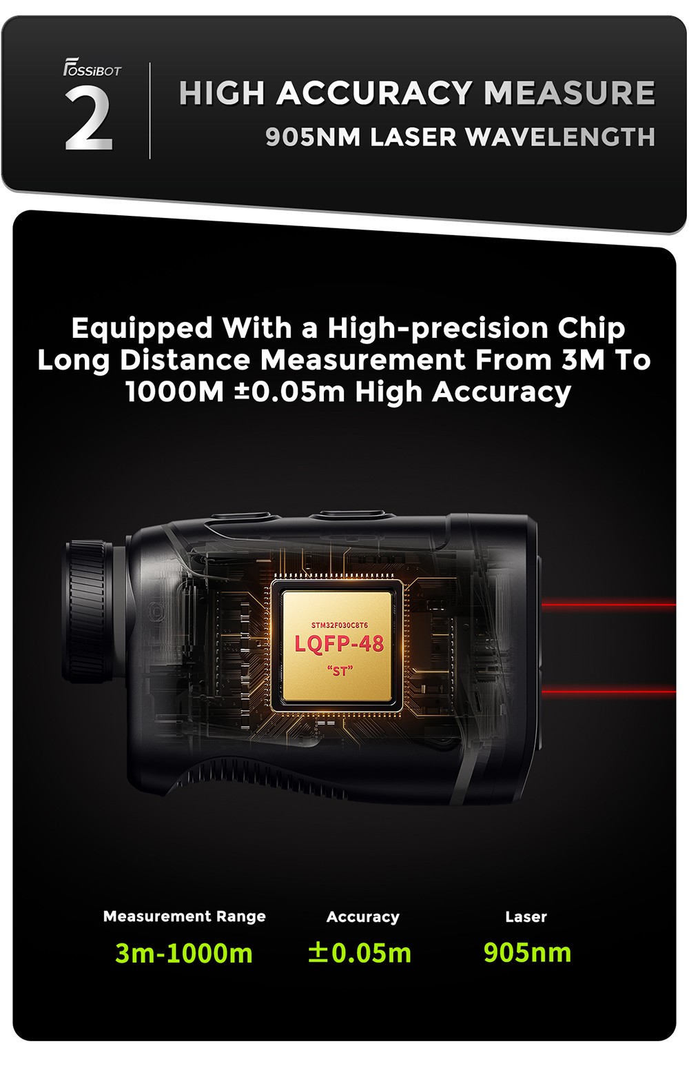 FOSSiBOT C1000 Pro Golf Rangefinder, Green & Red OLED Display, 0.06s Measure Speed, 1000m Measurement Range, IP54 Waterproof