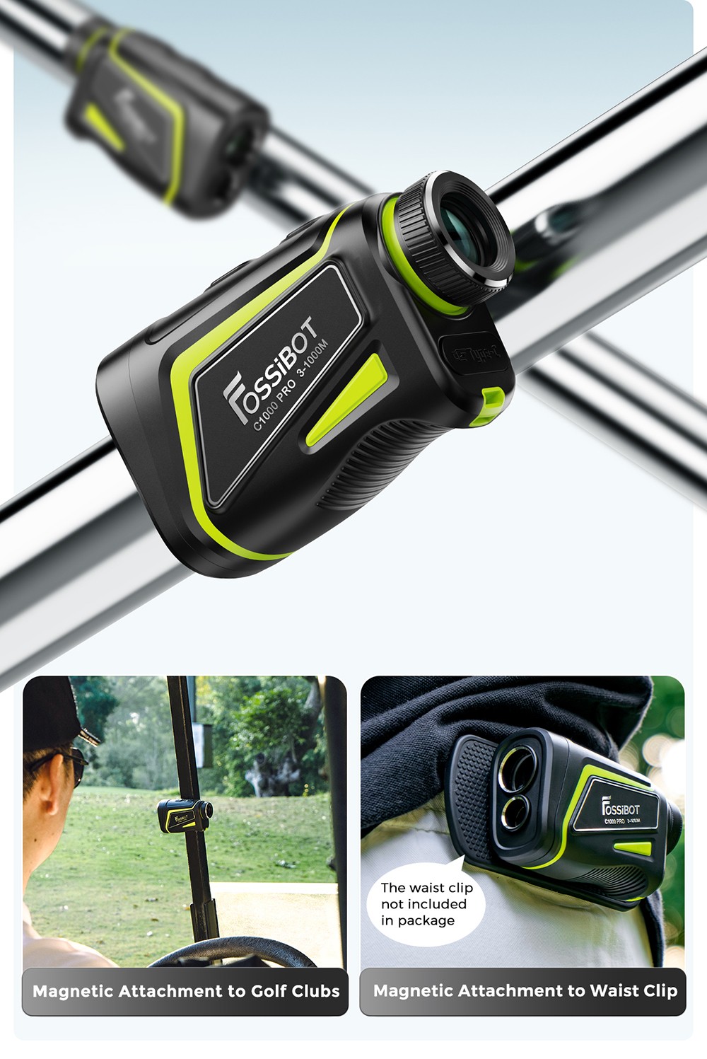 FOSSiBOT C1000 Pro Golf Rangefinder, Green & Red OLED Display, 0.06s Measure Speed, 1000m Measurement Range, IP54 Waterproof