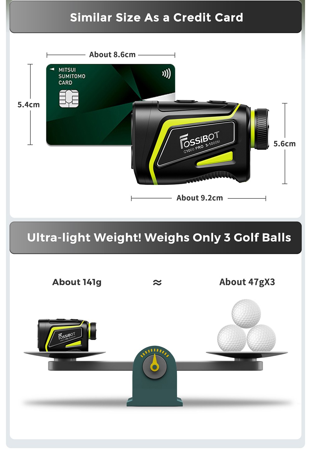 FOSSiBOT C1000 Pro Golf Rangefinder, Green & Red OLED Display, 0.06s Measure Speed, 1000m Measurement Range, IP54 Waterproof