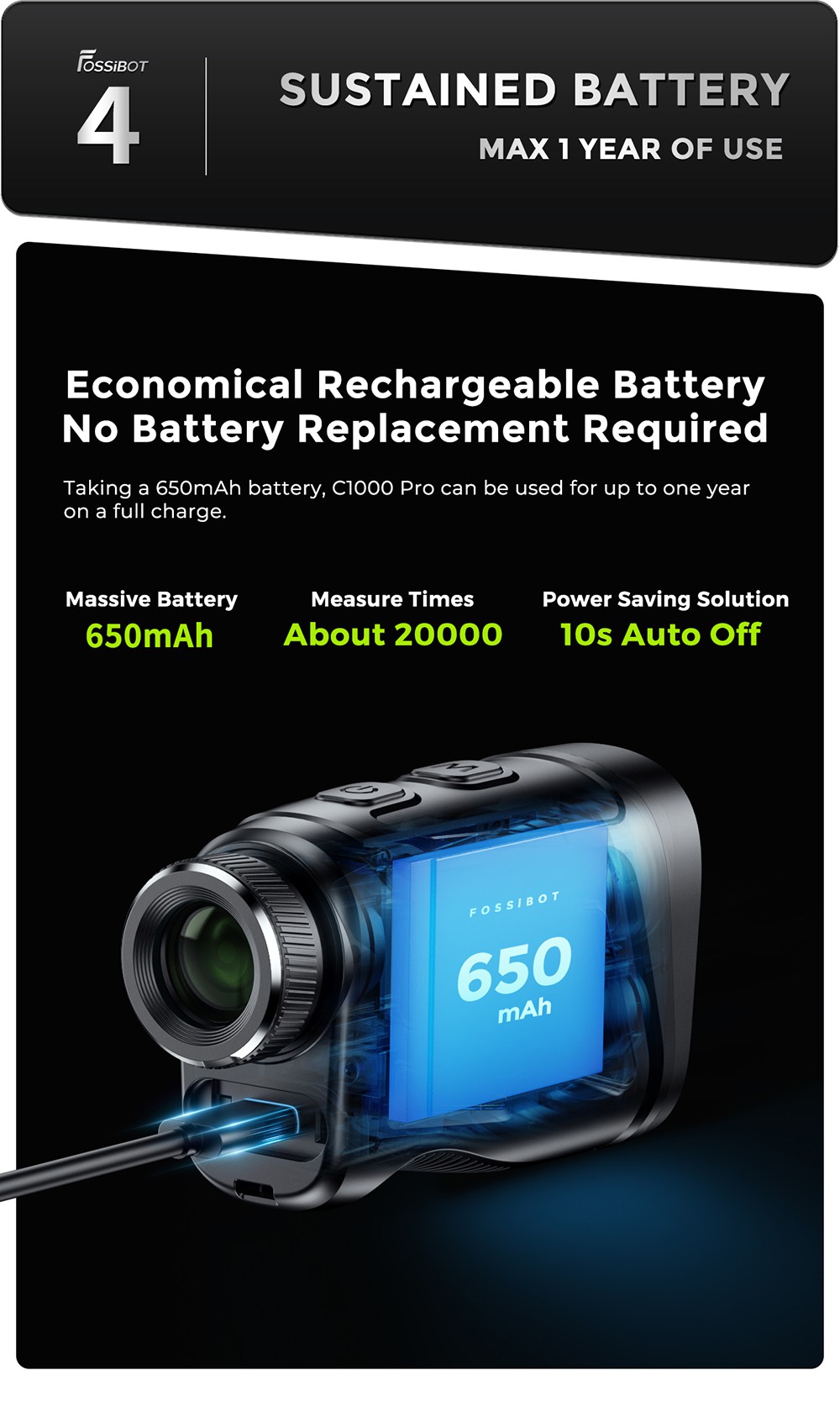 FOSSiBOT C1000 Pro Golf Rangefinder, Green & Red OLED Display, 0.06s Measure Speed, 1000m Measurement Range, IP54 Waterproof