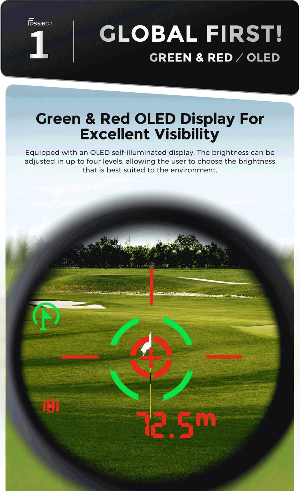FOSSiBOT C1000 Pro Golf Rangefinder, Green & Red OLED Display, 0.06s Measure Speed, 1000m Measurement Range, IP54 Waterproof