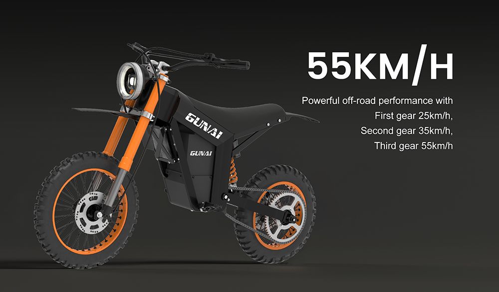 GUNAI GN21 Electric Dirt Bike, 1200W motor 48V 21Ah batéria, max. rýchlosť 55 km/h, max. zaťaženie 80 kg, 14