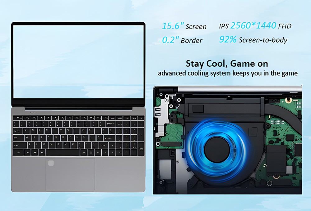 GXMO F152R7 Laptop, 15.6-inch 2560*1440 IPS FHD Screen, AMD Ryzen7 5700U 8 Cores Up to 4.3GHz, 16GB RAM 1TB SSD, Dual-band WiFi Bluetooth 4.2, 1*MiniSD Card Slot 2*USB 3.0 1*Full Function Type-C 1*Mini HDMI 1*Audio Jack, Fingerprint Unlock