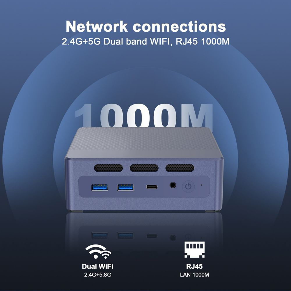 GXMO N95 Mini PC, Intel Alder Lake N95 4 Cores Up to 3.4GHz, 8GB RAM 256GB SSD, DP+HDMI 4K 60Hz Dual Screen Display, Dual-band WiFi Bluetooth 4.2, 4*USB 3.0 1*Type-C 1* 1000M RJ45 1*Audio Jack - US Plug