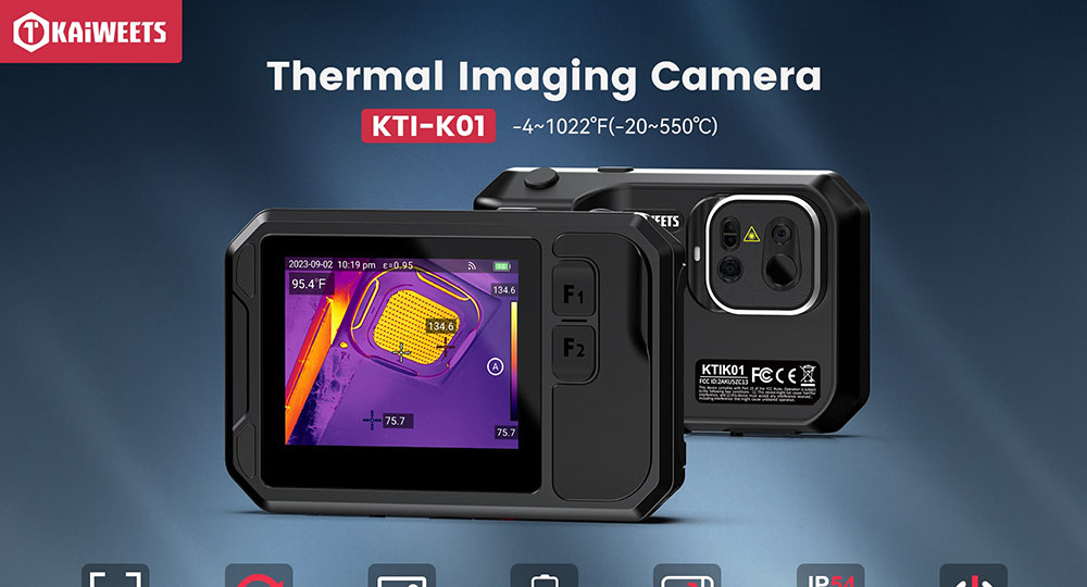 Termokamera KAIWEETS KTI-K01, s Wi-Fi 3.5-palcový dotykový displej, rozlíšenie 256x192, -4°F až 1022°F, batéria 2100mAh, vodotesnosť IP54, automatické vypnutie