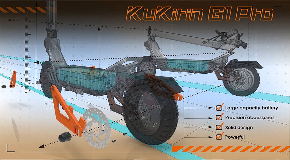 KuKirin G1 Pro skladací elektrický skúter, 10-palcová pneumatická pneumatika, 2*800W motor, 48V 20.8Ah batéria, max. rýchlosť 55 km, dojazd 70 km, kotúčová brzda, okolité svetlá
